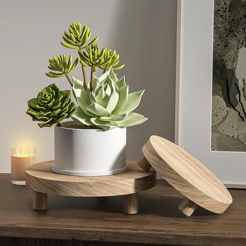Miniatura 9 de 3 Piezas Soporte de Madera para Plantas Interior Exterior, Elevador Redondo de Madera para Decoración 6/8/10" Taburete de Madera Soporte