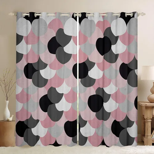 Cortinas geométricas creativas para ventana de mujeres adultas, cortinas de color rosa, gris y blanco para dormitorio, cortinas de arte moderno para