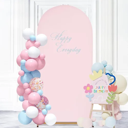Miniatura 15 de SoarDream Cubierta de telón de fondo de arco de elastano beige ajustada 5 pies, cubierta de arco de boda globo con parte superior redonda, tela