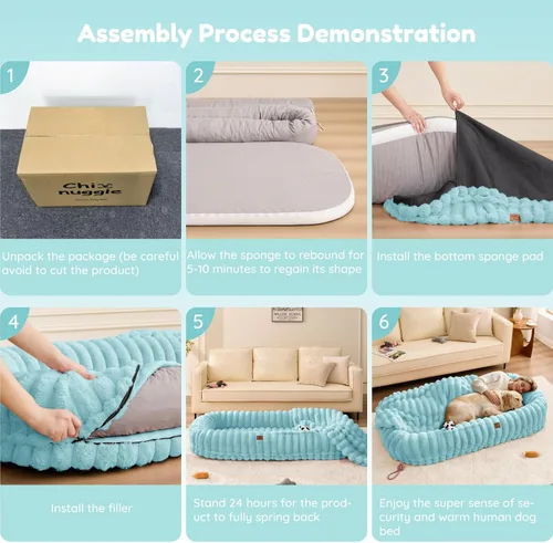 Miniatura 7 de ChiXnuggle Cama humana para perros adultos – Cama gigante de piel sintética rayada de lujo para perros con asa portátil, almohadilla de espuma