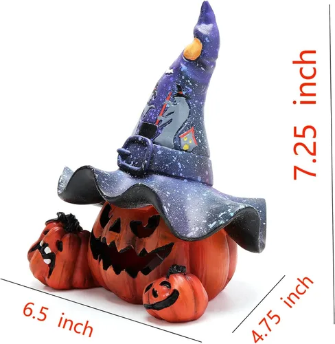 Miniatura 2 de Hodao Decoraciones de calabaza de Halloween con luz, sombrero de bruja hecho a mano, adornos de calabaza para decoración de Halloween, decoración