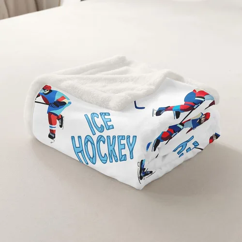Miniatura 7 de Erosebridal Manta de Cama de Felpa de Hockey sobre Hielo Manta Temática de Juegos Deportivos Decoración de Dormitorio, Manta Sherpa de Jugadores
