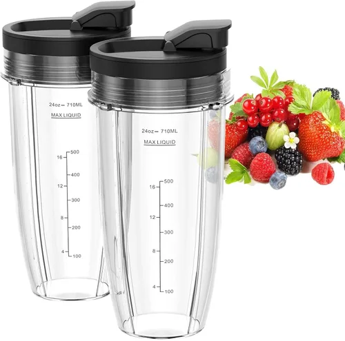 Paquete de 2 vasos de licuadora de repuesto para Ninja, vasos de licuadora de 24 onzas con tapas para llevar, compatibles con Nutri Ninja Auto IQ