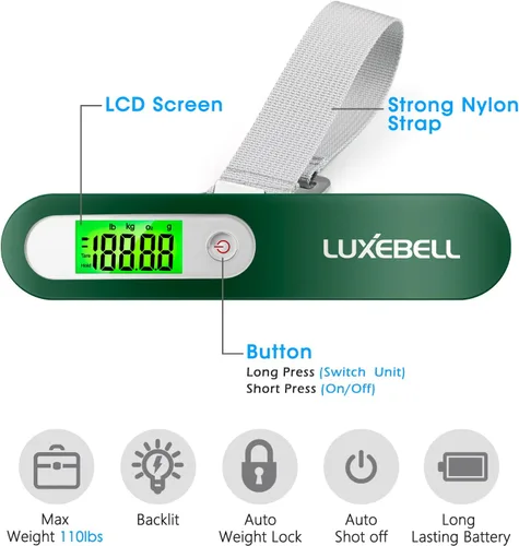 Miniatura 2 de Báscula digital de equipaje de regalo para maleta de viajero, báscula de peso de mano, 110 libras (verde)