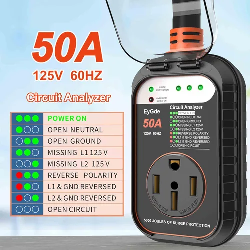 Miniatura 2 de EyGde Protector de sobretensiones para RV de 50 amperios, analizador de circuito RV con cubierta impermeable, protector de voltaje de potencia