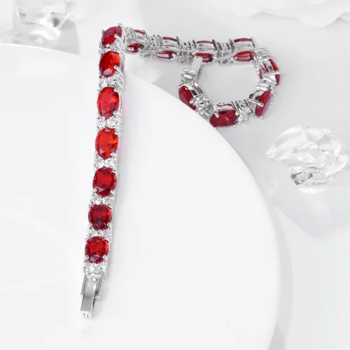 Miniatura 4 de SELOVO Pulsera de circonita cúbica para boda, eslabones de cadena en tono plateado
