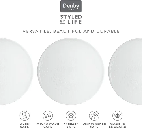 Miniatura 3 de Denby - Juego de platos llanos blancos tallados de 4 a 10.85 pulgadas - Apto para lavavajillas y microondas - Plato grande de porcelana con textura