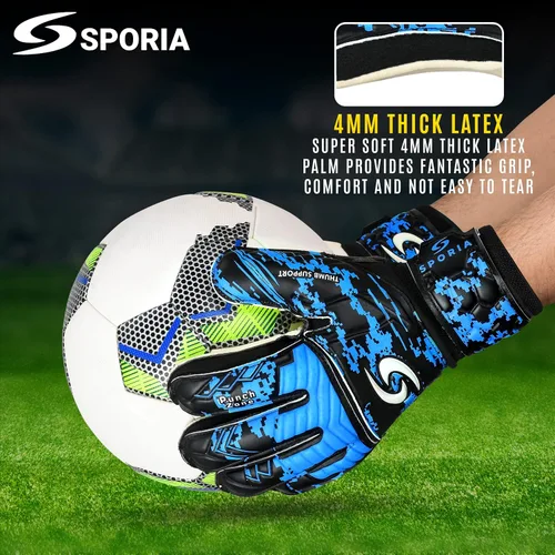 Miniatura 5 de Sporia Guantes de portero para adultos y jóvenes, guantes de portero de fútbol transpirables con protector de 5 dedos y fuerte soporte de muñeca Azul