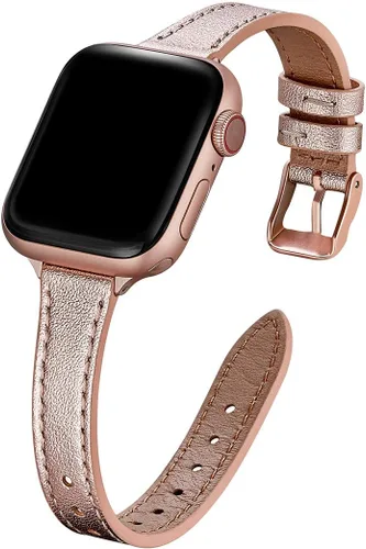 Miniatura 25 de STIROLL - Correa delgada de cuero para reloj inteligente, compatible con Apple Watch de 38, 40, 41, 42, 44, 45 y 49 mm, correa de cuero de grano