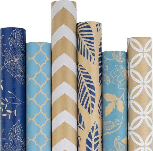 Miniatura 22 de RUSPEPA - Papel para envolver regalos de Navidad, papel kraft café con impresión de elementos navideños negros - 4 rollos de 30 pulgadas x 10 pies
