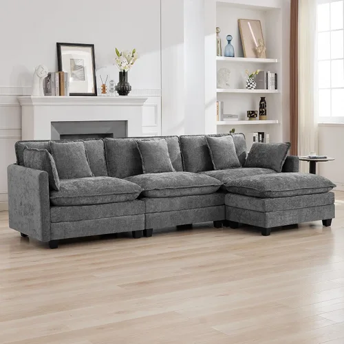 Miniatura 42 de Otomán de Sofá Moderno de Chenille Nube de 35'', Otomán Rectangular para Sofá Seccional Modular, Beige