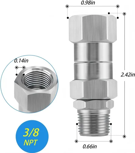 Miniatura 2 de Lavadora a presión giratoria 3/8 pulgadas NPT 5000 PSI, paquete de 2 conectores giratorios de acero inoxidable sin torceduras de 360°, accesorios
