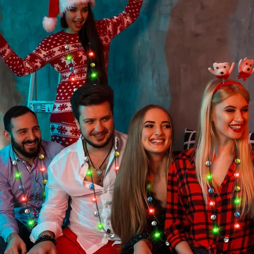 Miniatura 5 de EOBOH Collar de Luces de Navidad, 3 Piezas Collares de Navidad con Campanas que se Iluminan, Collares de Cascabeles de Navidad para Mujeres