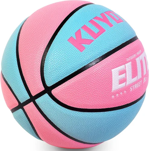 Miniatura 2 de KUYOTQ Balón de baloncesto Elite para niñas y mujeres, talla 6 (28.5 pulgadas), con bomba, de cuero compuesto de alta calidad, juego