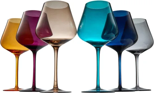 Miniatura 10 de Juego de copas de vino de colores, juego de 6 vasos de 12 onzas, tallo alto de estilo italiano único para vino blanco y tinto, agua, vasos