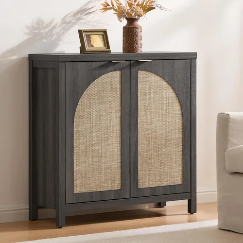 SICOTAS - Aparador de buffet con almacenamiento de ratán, gabinete de credenza moderno con puertas de arco y estantes ajustables, gabinetes de