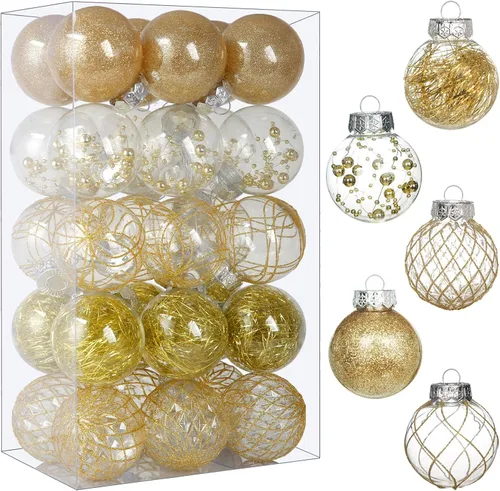 Miniatura 11 de Adornos de bola de Navidad de plástico transparente, 30 bolas de champán de 2.36 pulgadas para decoración de árboles, inastillables para regalos
