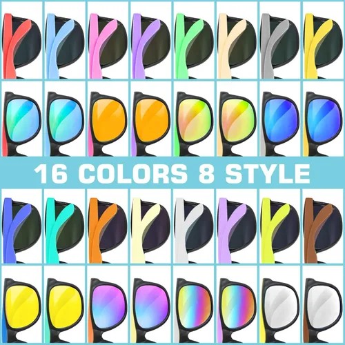 Miniatura 4 de Paquete de 32 lentes de sol a granel con protección UV, 16 colores neón de los años 80 de plástico retro, regalos de fiesta en la piscina