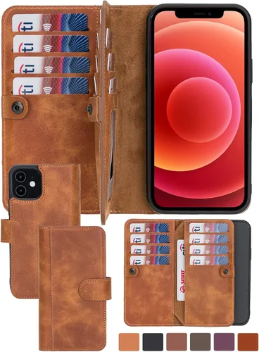 Miniatura 13 de HARDISTON Funda de piel auténtica de alta calidad hecha a mano para iPhone 11 Pro de 5.8 pulgadas, tarjeteros de doble folio, funda magnética Negro
