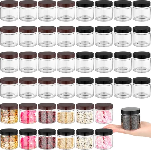 Mifoci 50 tarros de plástico transparente de 5.4 onzas, tarros de boca ancha para almacenamiento de alimentos para cocina, alimentos secos,