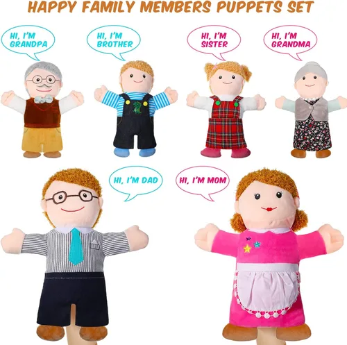 Miniatura 3 de Civaner Juego de marionetas de mano de 6 piezas de 11.8 pulgadas para miembros de la familia, marionetas de teatro, madre, padre, hijo, hija