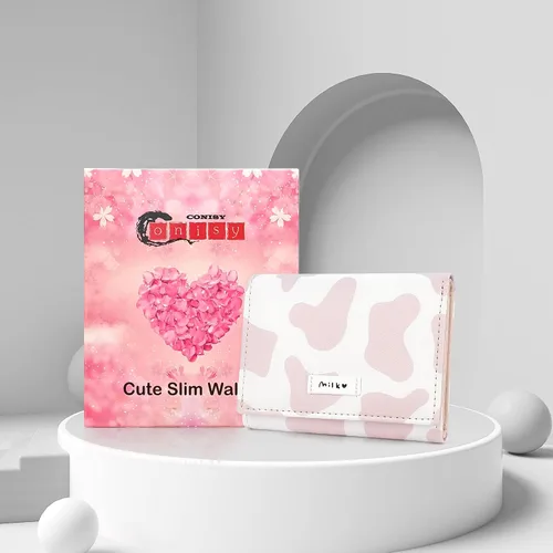 Miniatura 7 de CONISY Lindas carteras para mujer, de cuero con bloqueo RFID, pequeña cartera triple con ventana de identificación para niñas y mujeres