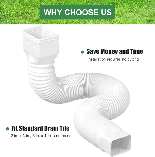 Miniatura 2 de Paquete de 2 extensiones flexibles de bajante de canalón, conector extensor de bajante de drenaje 21"-68", tornillos incluidos, blanco
