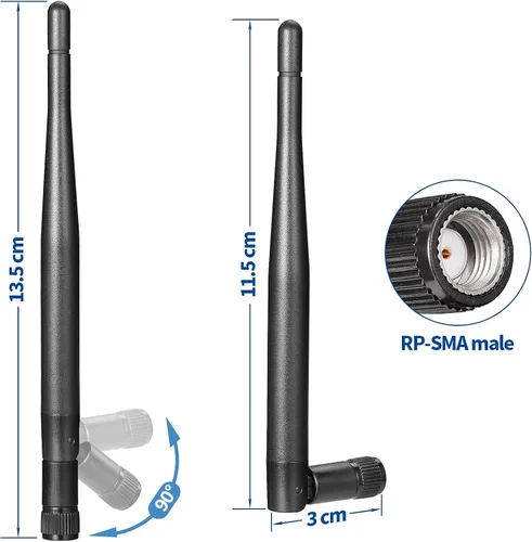 Miniatura 2 de Bingfu Antena WiFi de doble banda 2.4GHz 5GHz 5.8GHz 3dBi RP-SMA Reemplazo de antena macho (paquete de 2) para enrutador WiFi, tarjeta de red