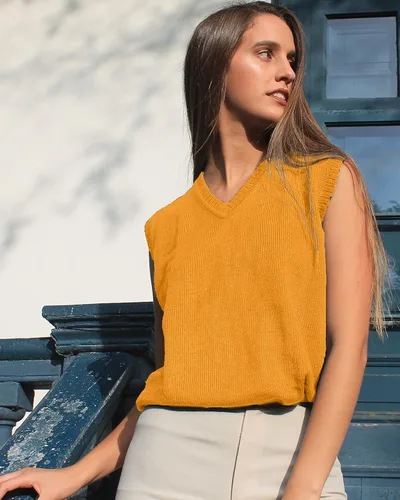 Miniatura 4 de TINKUY PERU - Chaleco de lana de alpaca con cuello en V para mujer, S-4XL
