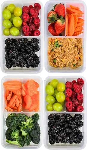 Miniatura 11 de Lonchera Bento para niños y adultos, contenedor reutilizable para preparación de comidas, contenedor de 3 compartimentos con tapa hermética