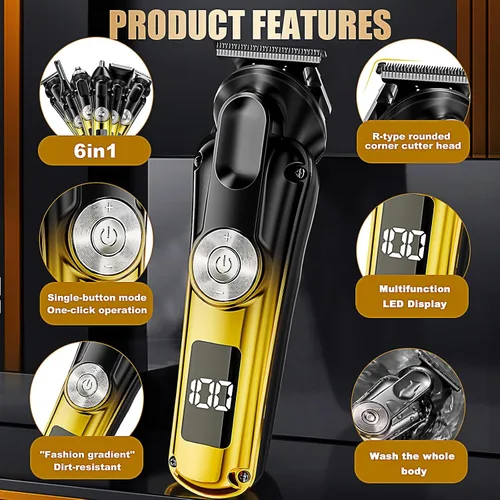 Miniatura 2 de Cortadora de pelo 6 en 1 para hombres, afeitadora eléctrica impermeable IPX6 y cortadora de pelo inalámbrica, kit de aseo para nariz, cuerpo, cara
