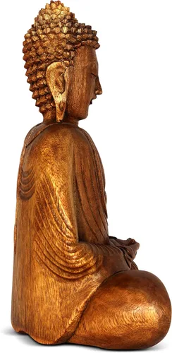 Miniatura 7 de G6 Collection Estatua de Buda de madera serena sentada hecha a mano, escultura meditante, figura de madera, acento decorativo, rústico, hecho a
