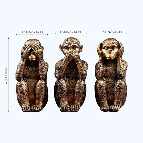 Miniatura 2 de Juego de estatuas de 3 monos sabios – Hear No Evil See No Evil Speak No Evil – Figuras de mono de resina para decoración de oficina y hogar – Opción