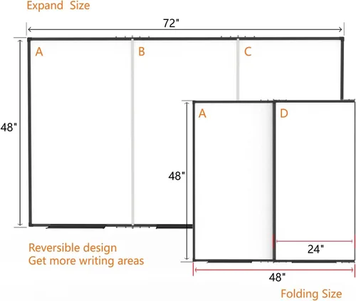 Miniatura 3 de Pizarra blanca grande para pared, pizarra magnética de borrado en seco, plegable de 60 x 48 pulgadas, marco de aluminio negro, con 3 bandejas