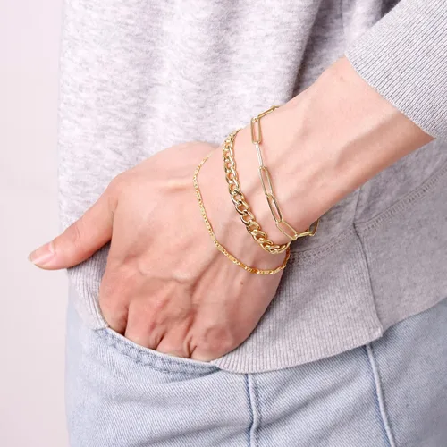 Miniatura 8 de KesaPlan Pulsera de moda para mujer, chapado en oro real de 14 quilates, delicado eslabón cubano con clip de cuerda, paquete de pulseras para niñas