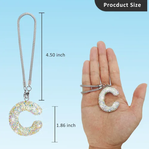 Miniatura 4 de Colgante de cristal brillante en forma de C, accesorios de automóvil para mujer, accesorios de espejo retrovisor con diamantes de imitación