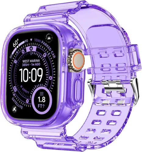 Miniatura 82 de DABAOZA - Correa compatible con Apple Watch de 49 mm, 46 mm, 45 mm, 44 mm, 42 mm, 41 mm, 40 mm, 38 mm, con protector, correa de TPU brillante