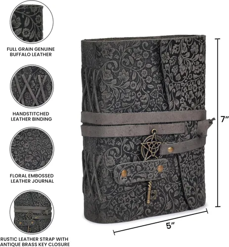 Miniatura 5 de LEATHER VILLAGE Diario de cuero hecho a mano con estampado floral en relieve para mujer, mediano 260 páginas en blanco de escritura de papel