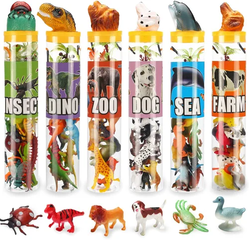 Juguete de animales de 82 piezas, surtido de mini dinosaurio, insecto, océano, granja, selva, animales de la selva, juego de zoológico realista,