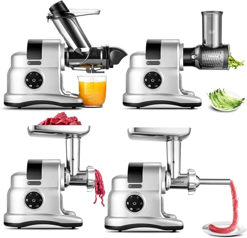 Miniatura 8 de Máquina exprimidora lenta 5 en 1, canal de alimentación de 3 pulgadas de ancho, alto rendimiento de jugo, fácil de limpiar, incluye picadora