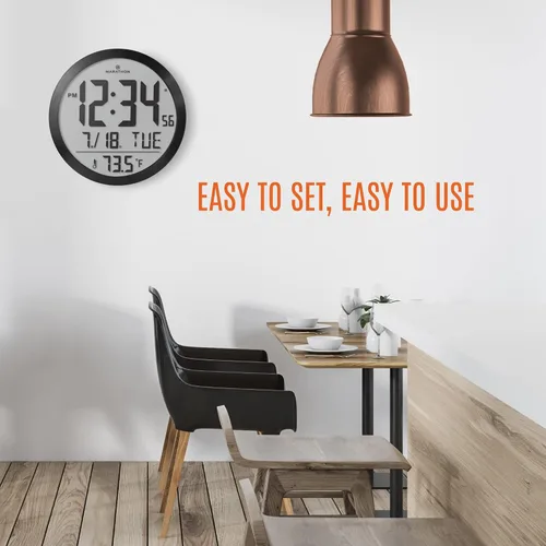 Miniatura 6 de MARATHON Reloj de pared digital moderno negro – Pantalla fácil de leer de 15 pulgadas con día, fecha y temperatura para oficina en casa, cocina