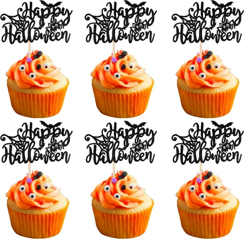 Miniatura 20 de Paquete de 24 adornos para cupcakes de Halloween con purpurina rosa, fantasma, pequeño abucheo, murciélago, bruja, gato, calabaza, magdalena