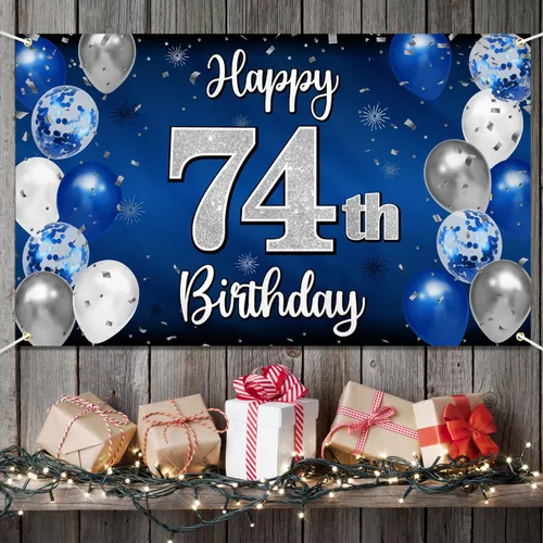 Miniatura 28 de Decoración de feliz cumpleaños 35, globo azul y plateado de 35 años, cartel grande de telón de fondo de cumpleaños, suministros para fiesta de 35th