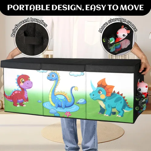 Miniatura 5 de Caja de juguetes extragrande con tapa, baúl plegable para juguetes para niños y niñas, organizador de almacenamiento de juguetes con divisores, caja