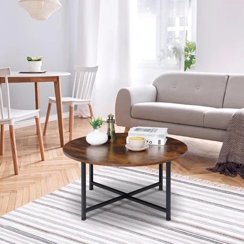 Miniatura 2 de SUPER DEAL Mesas de centro redondas con superficie de madera rústica de 32 pulgadas y patas de metal resistentes, mesa de cóctel industrial