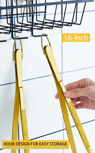Miniatura 6 de Jetkong 2 pinzas de cocina de 40.6 cm, extra grandes, de acero inoxidable, para alimentos, pinzas de cocina gigantes (color dorado)