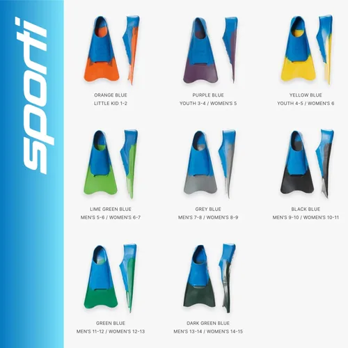 Miniatura 6 de Sporti Aletas de natación cortas para adultos y niños para natación en piscina, aletas flotantes para natación y snorkel, aletas de natación
