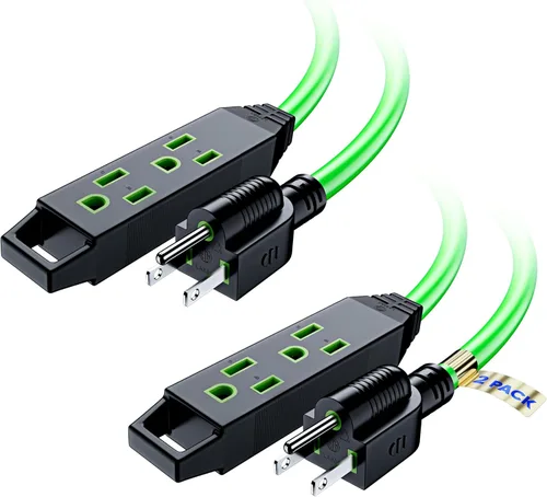 Cable de extensión de 4 pies, paquete de 2 cables de extensión con múltiples tomas, calibre 16 (verde) certificación ETL Azul