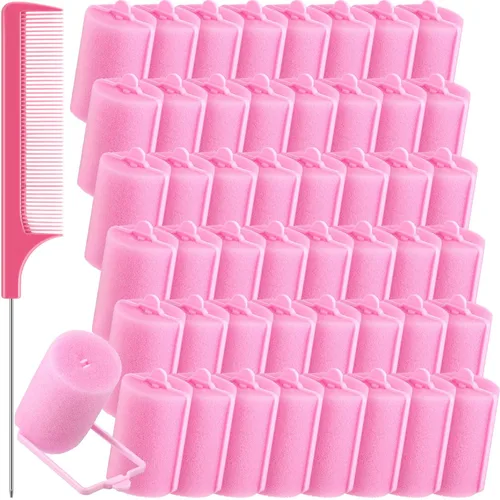 Miniatura 9 de Syhood 48 rodillos de esponja de espuma, rizadores suaves para dormir, rizadores de esponja flexible y peine de cola de rata para mujeres peinados