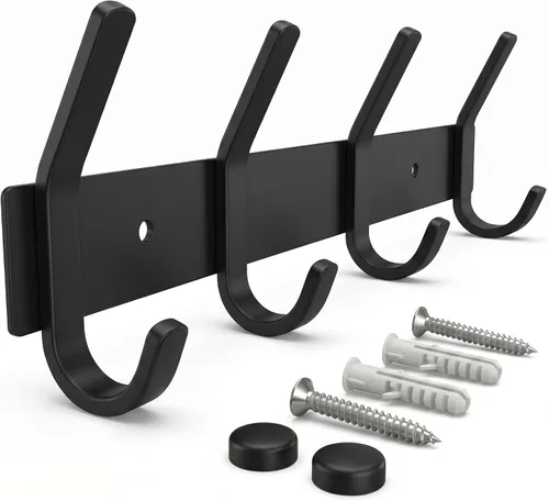 Miniatura 11 de Perchero de Abrigos Pequeño Negro Mate para Pared – Riel de Ganchos de Acero Inoxidable de 6 Pulgadas con 2 Ganchos Dobles para Abrigos